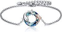 wholesale 925 Sterling Silver Crystal Dolphin Bracelet - Cute Dolphins Playing in Ocean, Hypoallergenic Gift for Women, Mothers, Friends-Blue crystal bracelet