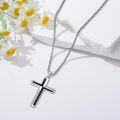 wholesale 925 Sterling Silver Black Enamel Inspirational Cross Pendant Necklaces for Men & Women-0-2