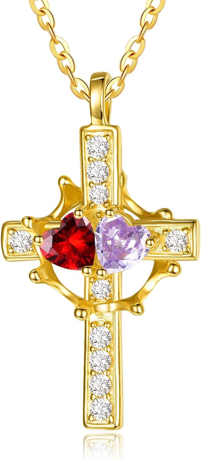 Sterling Silver Birthstones Gold Cross Necklace for Women -01-06-Jan-Jun-01-06-Jan-Jun