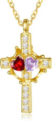 wholesale  Sterling Silver Birthstones Gold Cross Necklace for Women -01-06-Jan-Jun-01-06-Jan-Jun