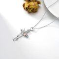 wholesale 925 Sterling Silver Cross with Hummingbird and Rose Gold Accents Pendant Necklace-0-2
