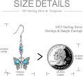 wholesale 925 Sterling Silver Turquoise Butterfly Drop Earrings with Beads and Chain for Women Girls  4cm Length-0-3