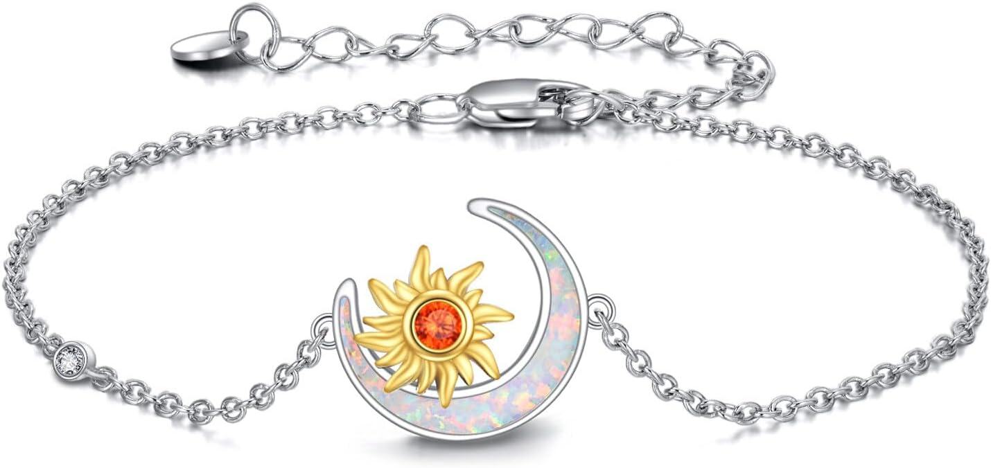 Sterling Silver Opal Moon Mother Bracelet for Women New Mom Jewelry Gift-0-0