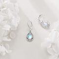 wholesale 925 Sterling Silver Blue Moonstone Flower Teardrop Dangle Earrings Leverback s for Women Girls-0-4