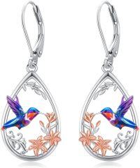 wholesale 925 Sterling Silver Hummingbird & Flower Drop Earrings for Women-Hummingbird