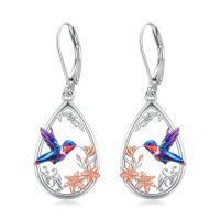 wholesale 925 Sterling Silver Hummingbird & Flower Drop Earrings for Women-Hummingbird
