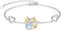 wholesale 925 Sterling Silver Sparkly Heart & Axolotl Bracelet – Adjustable Nickel-Free Cute Gift for Women-0-0