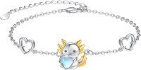 wholesale 925 Sterling Silver Sparkly Heart & Axolotl Bracelet – Adjustable Nickel-Free Cute Gift for Women-12 Axolotl