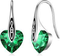 wholesale 925 Sterling Silver Birthstone Celtic Dangle Drop Earrings Hypoallergenic Hook Irish Jewelry Gifts-Silver-05-May