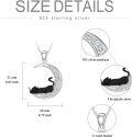 wholesale 925 Sterling Silver Crescent Moon with Black Cat and Cubic Zirconias Pendant Necklace for Women-0-4