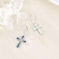 wholesale 925 Sterling Silver Blue Crystal Cross Dangle Drop Leverback Earrings Religious Jewelry for Women Girls 3cm Length-0-3