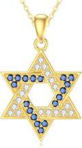 wholesale 925 Sterling Silver Plated Gold Metal Star of David Necklace with Blue and White Stones - Celtic Knot Design Pendant  for Women-0-0