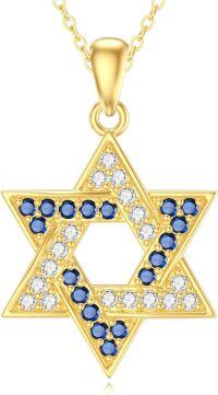 wholesale 925 Sterling Silver Plated Gold Metal Star of David Necklace with Blue and White Stones - Celtic Knot Design Pendant  for Women-Star of David