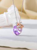 wholesale 925 Sterling Silver Fox Heart Pendant Necklace Purple Crystal s for Her-0-3