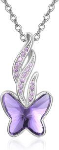 wholesale 925 Sterling Silver & Crystal Purple Butterfly Necklace - 26mm Pendant, 18+2 Chain, Transformation Symbol, Gift for Women-0-0