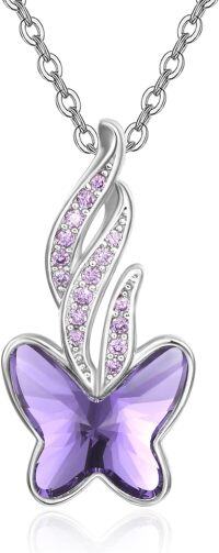 wholesale 925 Sterling Silver & Crystal Purple Butterfly Necklace - 26mm Pendant, 18+2 Chain, Transformation Symbol, Gift for Women-Purple Butterfly