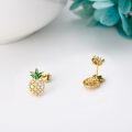 wholesale Gold Plated Pineapple Stud Earrings with Green Leaves and Cubic Zirconia for Women Girls 925 Sterling Silver Hypoallergenic  Idea-0-1