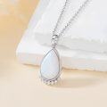 wholesale 925 Sterling Silver White Opal & Lab Grown Diamond Pear-Shaped Necklace-0-1