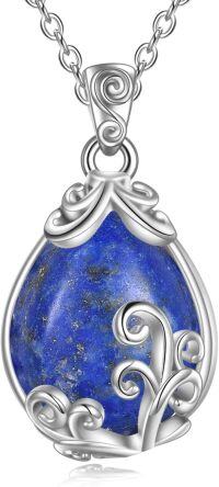 wholesale Sterling Silver Crystal Filigree Teardrop Pendant Necklace-Lapis Lazuli