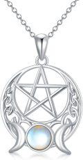 wholesale 925 Sterling Silver Pagan Wiccan Necklace with Opalite Stone and Triple Moon Symbol Pendant Norse Viking Jewelry-0-0