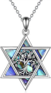 wholesale 925 Sterling Silver Abalone Shell Tree of Life Star of David Necklace Jewish s for Women Men-star of david-tree