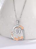 wholesale 925 Sterling Silver Cubic Zirconia Heart Rose Necklace for Women's 80th Birthday Gift - Elegant Charm Pendant for Mom Grandma Wife-0-4