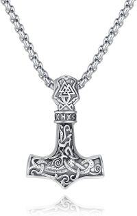 wholesale Sterling Silver Viking Rune Pendant Nordic Amulet Celtic Necklace-01-Hammer