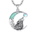 wholesale 925 Sterling Silver Wolf Howl on the Moon Turquoise & Opal Pendant Necklace-0-0