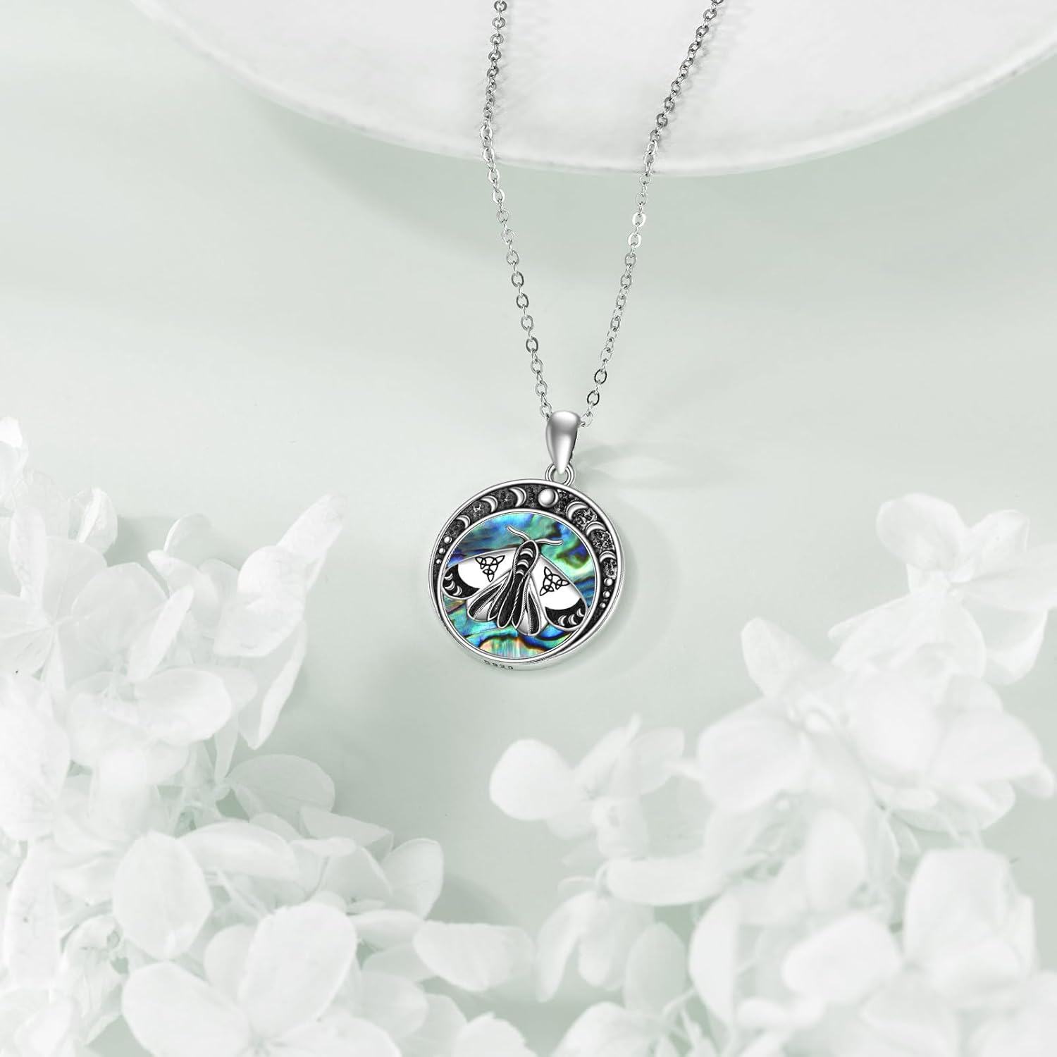 wholesale 925 Sterling Silver Oxidized Vintage Necklace w/Moon Phase Moth Wolf Pendent - Christmas Gift for Her & Mom-0-2