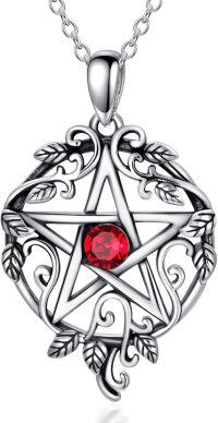 wholesale 925 Sterling Silver Pentagram Necklace with Birthstone Wiccan Tetragrammaton Gift for Women-07-Jul