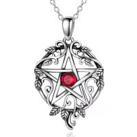 wholesale 925 Sterling Silver Pentagram Necklace with Birthstone Wiccan Tetragrammaton Gift for Women-07-Jul