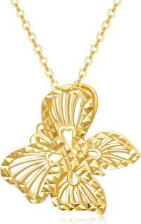 wholesale 14K Gold Diamond-Cut Butterfly Pendant Necklace with Chain for Women - Elegant (Length: 37cm)-Butterfly