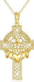 wholesale 14K Gold Claddagh Celtic Knot Cross Pendant Necklace Religious s for Men & Women-0-0