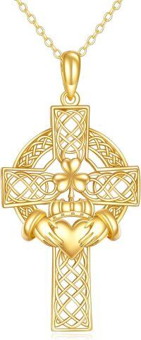 wholesale 14K Gold Claddagh Celtic Knot Cross Pendant Necklace Religious s for Men & Women-Claddagh