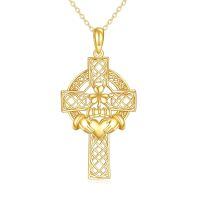 wholesale 14k Gold Celtic Cross Claddagh Pendant Necklace-Claddagh