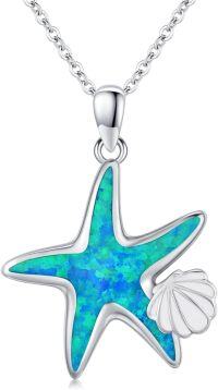 wholesale 925 Sterling Silver Blue Opal Starfish Shell Charm Necklace for Women-Starfish