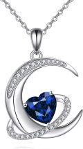 wholesale 925 Sterling Silver Blue Heart in Crescent Moon Pendant Necklace for Women and Teen Girls-0-0