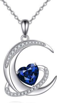 wholesale 925 Sterling Silver Blue Heart in Crescent Moon Pendant Necklace for Women and Teen Girls-Heart A
