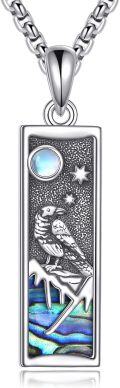 wholesale 925 Sterling Silver Rectangular Raven Owl Pendant with Moonstone and Abalone Shell Necklace-0-0