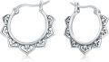 wholesale 925 Sterling Silver Bali Boho Floral Patterned Huggie Hoop Earrings for Women-0-0