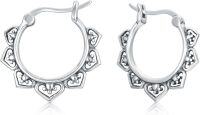 wholesale 925 Sterling Silver Bali Boho Floral Patterned Huggie Hoop Earrings for Women-Boho Bali Hoop Earrings-19