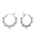 wholesale 925 Sterling Silver Bali Boho Floral Patterned Huggie Hoop Earrings for Women-0-0