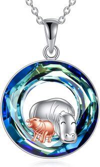 wholesale 925 Sterling Silver Blue Crystal Animal Trio Pendant Necklace-Hippe