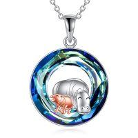 wholesale 925 Sterling Silver Blue Crystal Animal Trio Pendant Necklace-Hippe