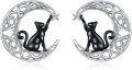 wholesale 925 Sterling Silver Moon Cat Star Stud Earrings for Women s-0-0