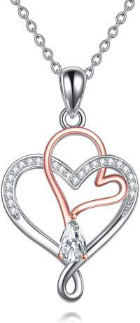wholesale 925 Sterling Silver Double Heart Pendant with White and Blue Cubic Zirconia Necklaces for Women-Double Heart