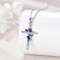 wholesale 925 Sterling Silver Purple Tulips Cross Necklace Crystal Mother's Day Gifts-0-3