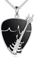 wholesale 925 Sterling Silver Guitar Black Onyx Heartbeat Music Pendant Necklace s for Women-0-0