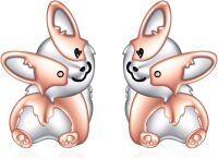 wholesale 925 Sterling Silver Fox Stud Earrings Adorable Animal  for Girls and Women-Corgi