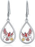wholesale 925 Sterling Silver Cardinal Bird Teardrop Drop Dangle Earrings with Red Enamel and Gold Accents-0-0